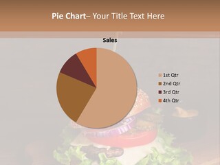 A Hamburger With Lettuce, Tomato, Onion And Cheese On A Cutting Board PowerPoint Template