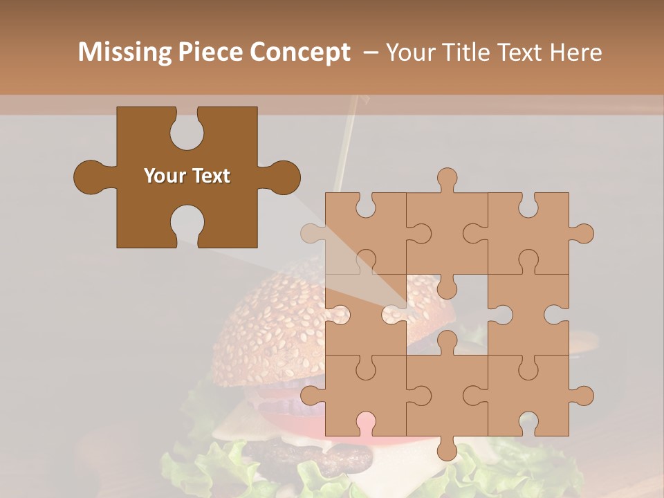 A Hamburger With Lettuce, Tomato, Onion And Cheese On A Cutting Board PowerPoint Template