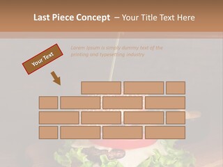 A Hamburger With Lettuce, Tomato, Onion And Cheese On A Cutting Board PowerPoint Template