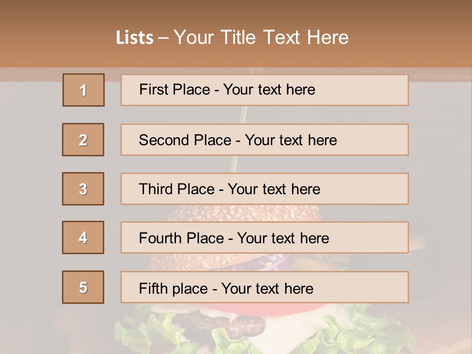 A Hamburger With Lettuce, Tomato, Onion And Cheese On A Cutting Board PowerPoint Template