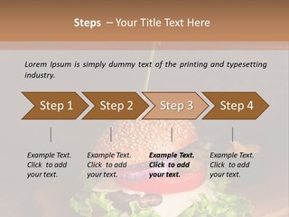A Hamburger With Lettuce, Tomato, Onion And Cheese On A Cutting Board PowerPoint Template