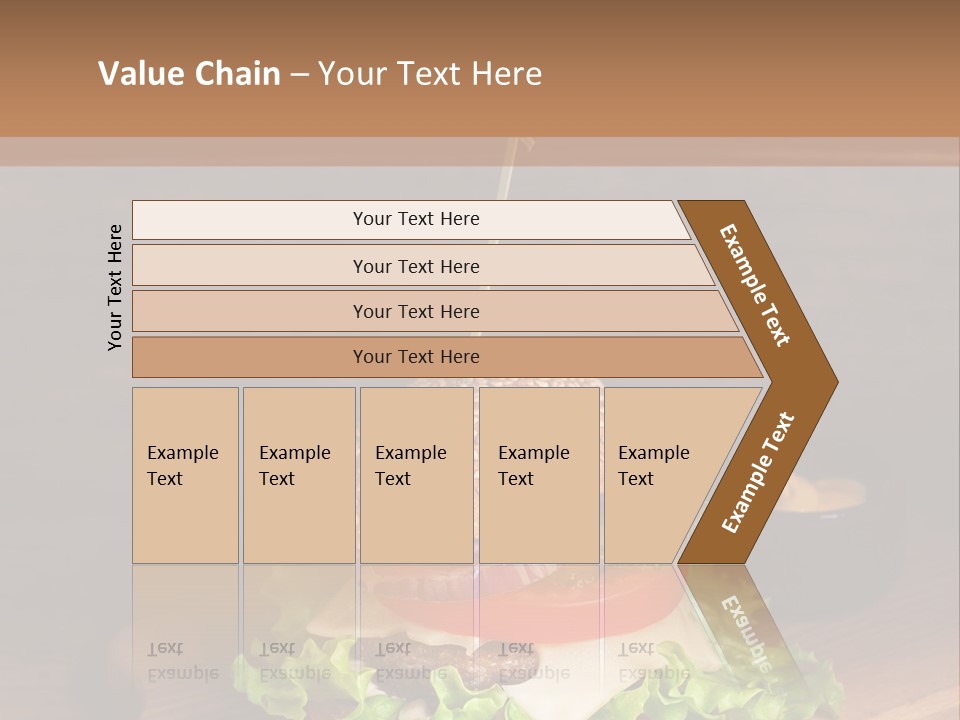 A Hamburger With Lettuce, Tomato, Onion And Cheese On A Cutting Board PowerPoint Template
