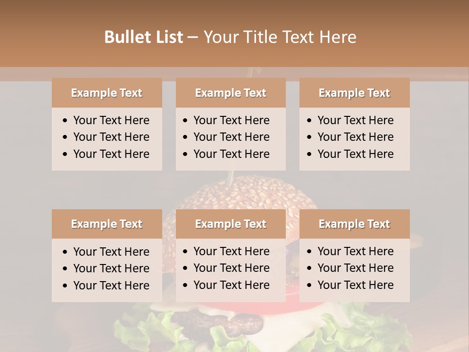 A Hamburger With Lettuce, Tomato, Onion And Cheese On A Cutting Board PowerPoint Template