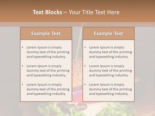 A Hamburger With Lettuce, Tomato, Onion And Cheese On A Cutting Board PowerPoint Template