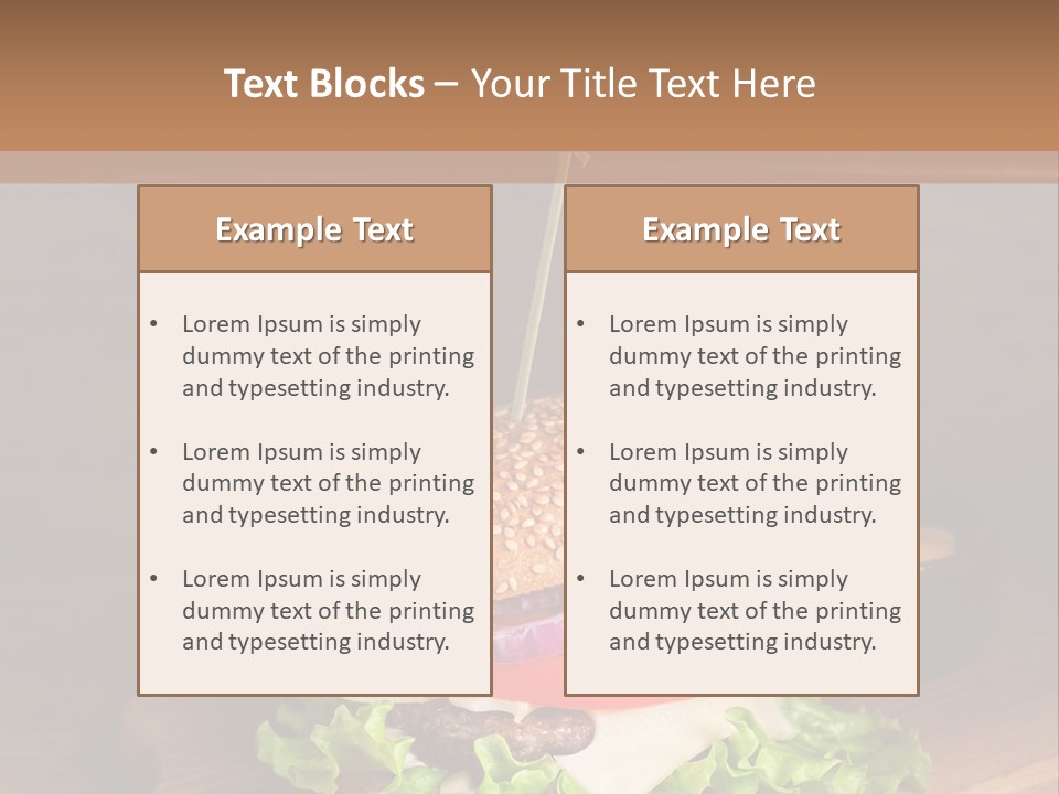 A Hamburger With Lettuce, Tomato, Onion And Cheese On A Cutting Board PowerPoint Template