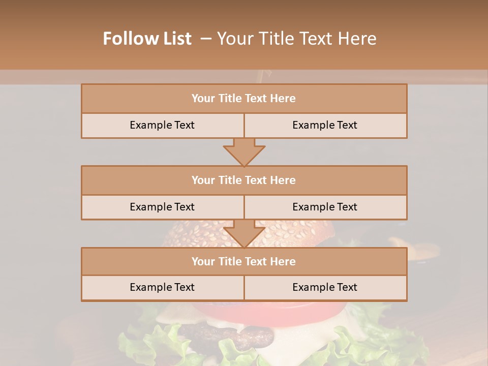A Hamburger With Lettuce, Tomato, Onion And Cheese On A Cutting Board PowerPoint Template
