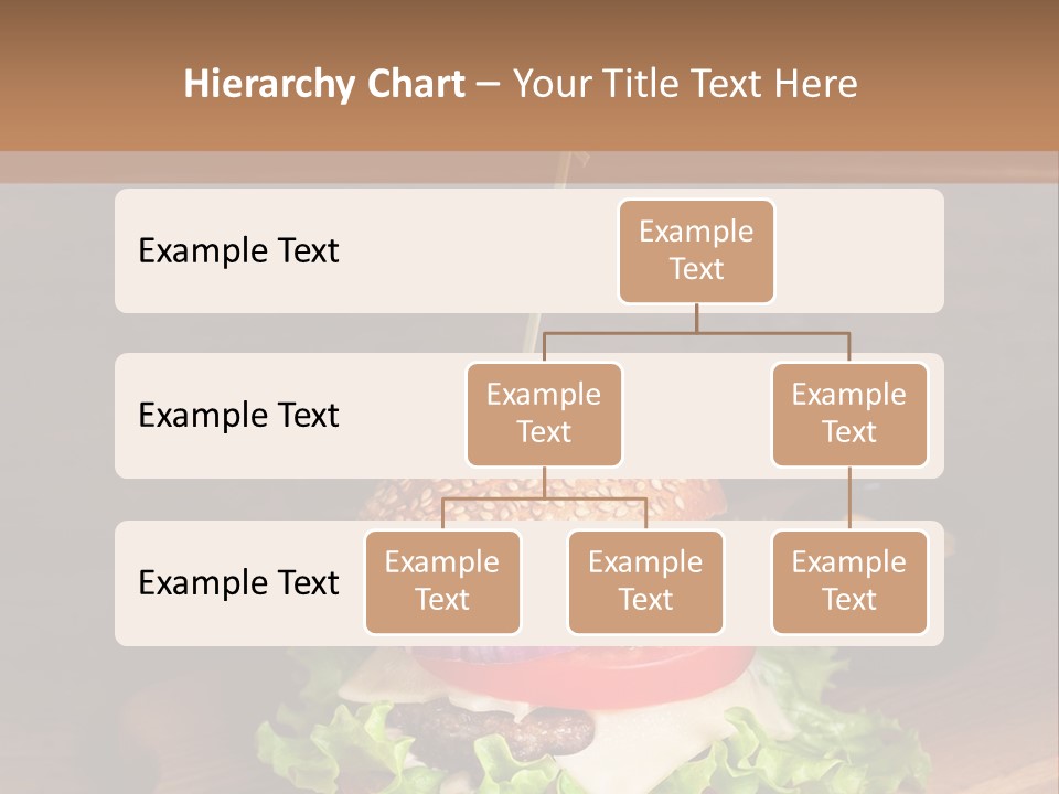 A Hamburger With Lettuce, Tomato, Onion And Cheese On A Cutting Board PowerPoint Template