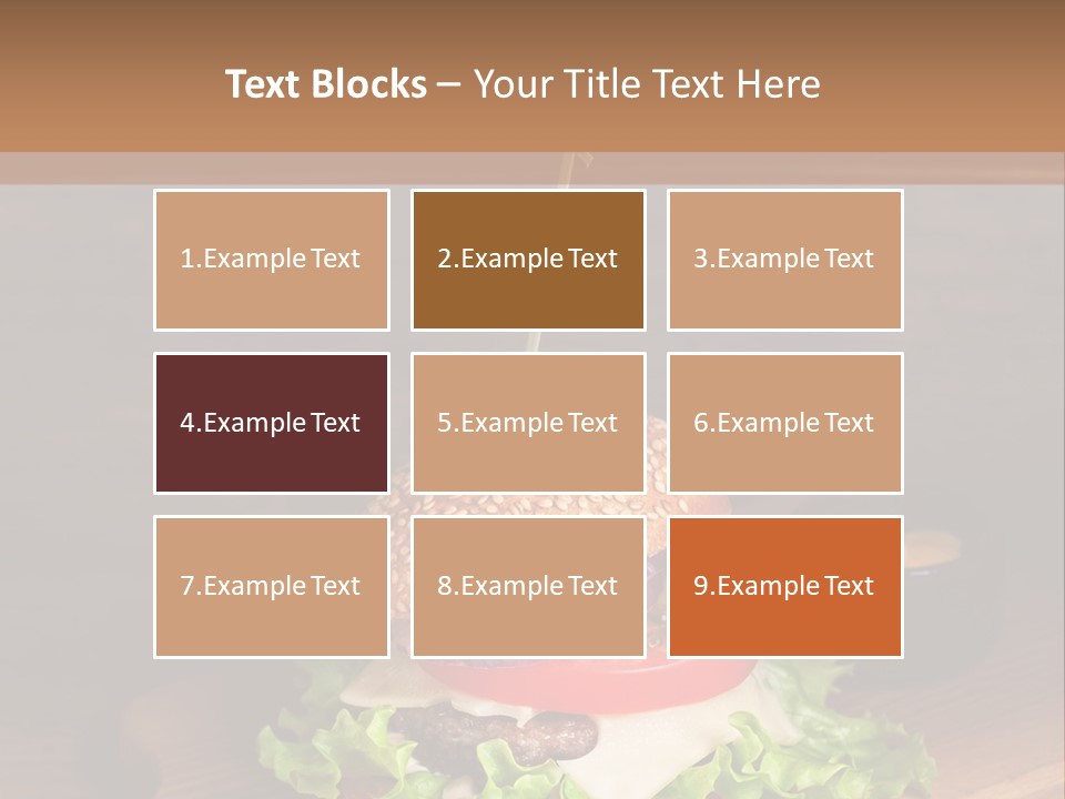 A Hamburger With Lettuce, Tomato, Onion And Cheese On A Cutting Board PowerPoint Template