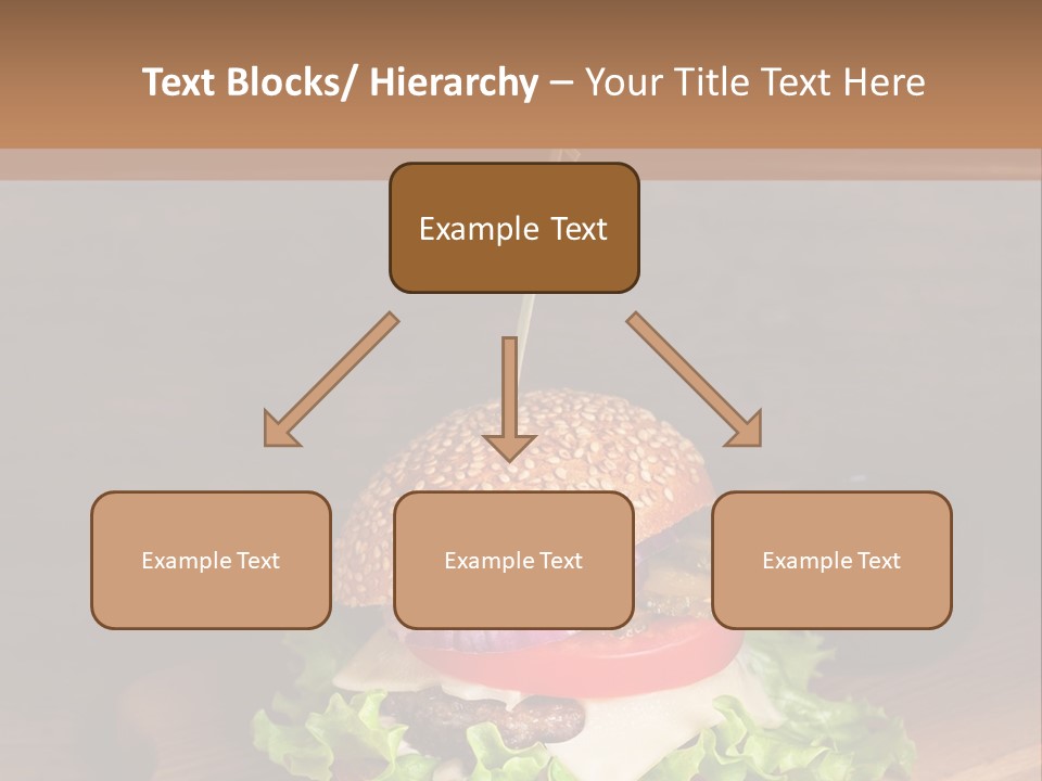 A Hamburger With Lettuce, Tomato, Onion And Cheese On A Cutting Board PowerPoint Template