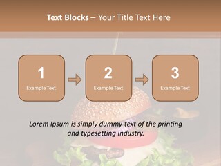 A Hamburger With Lettuce, Tomato, Onion And Cheese On A Cutting Board PowerPoint Template