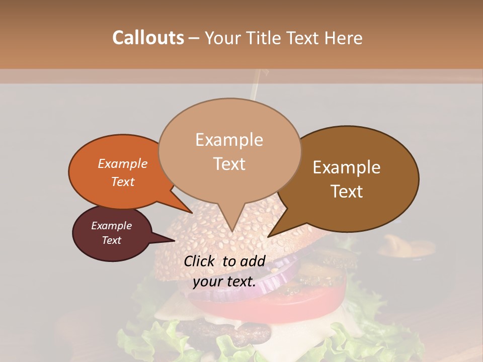 A Hamburger With Lettuce, Tomato, Onion And Cheese On A Cutting Board PowerPoint Template
