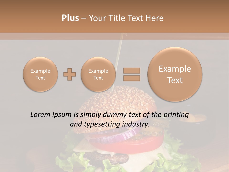 A Hamburger With Lettuce, Tomato, Onion And Cheese On A Cutting Board PowerPoint Template