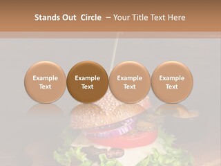 A Hamburger With Lettuce, Tomato, Onion And Cheese On A Cutting Board PowerPoint Template