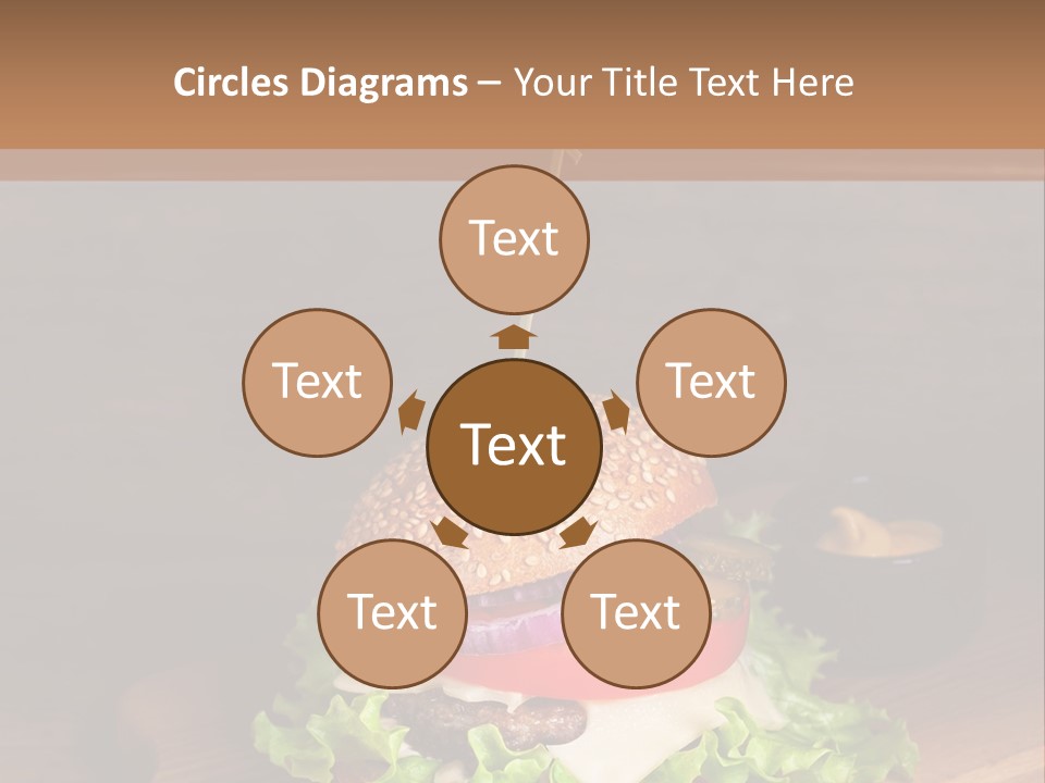 A Hamburger With Lettuce, Tomato, Onion And Cheese On A Cutting Board PowerPoint Template