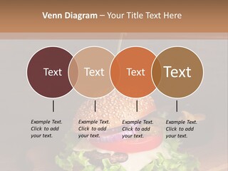 A Hamburger With Lettuce, Tomato, Onion And Cheese On A Cutting Board PowerPoint Template
