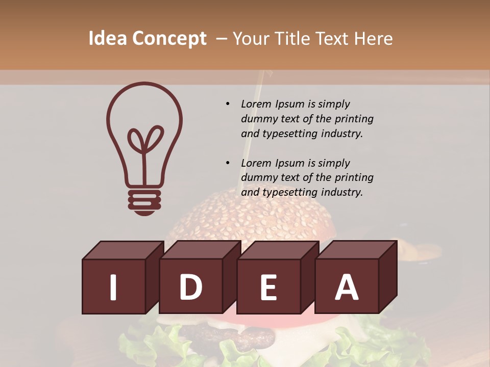 A Hamburger With Lettuce, Tomato, Onion And Cheese On A Cutting Board PowerPoint Template