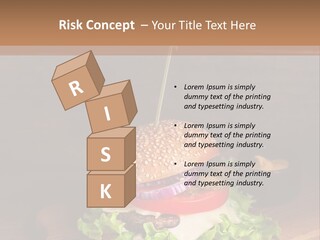 A Hamburger With Lettuce, Tomato, Onion And Cheese On A Cutting Board PowerPoint Template