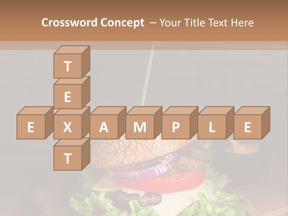 A Hamburger With Lettuce, Tomato, Onion And Cheese On A Cutting Board PowerPoint Template