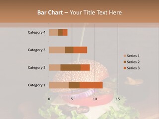 A Hamburger With Lettuce, Tomato, Onion And Cheese On A Cutting Board PowerPoint Template