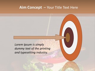 A Hamburger With Lettuce, Tomato, Onion And Cheese On A Cutting Board PowerPoint Template