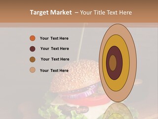A Hamburger With Lettuce, Tomato, Onion And Cheese On A Cutting Board PowerPoint Template