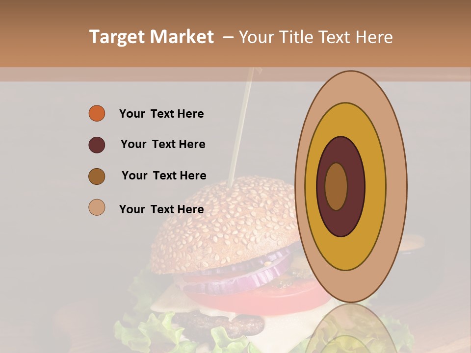 A Hamburger With Lettuce, Tomato, Onion And Cheese On A Cutting Board PowerPoint Template