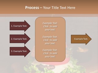 A Hamburger With Lettuce, Tomato, Onion And Cheese On A Cutting Board PowerPoint Template