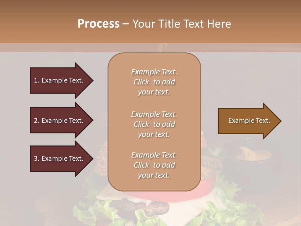 A Hamburger With Lettuce, Tomato, Onion And Cheese On A Cutting Board PowerPoint Template