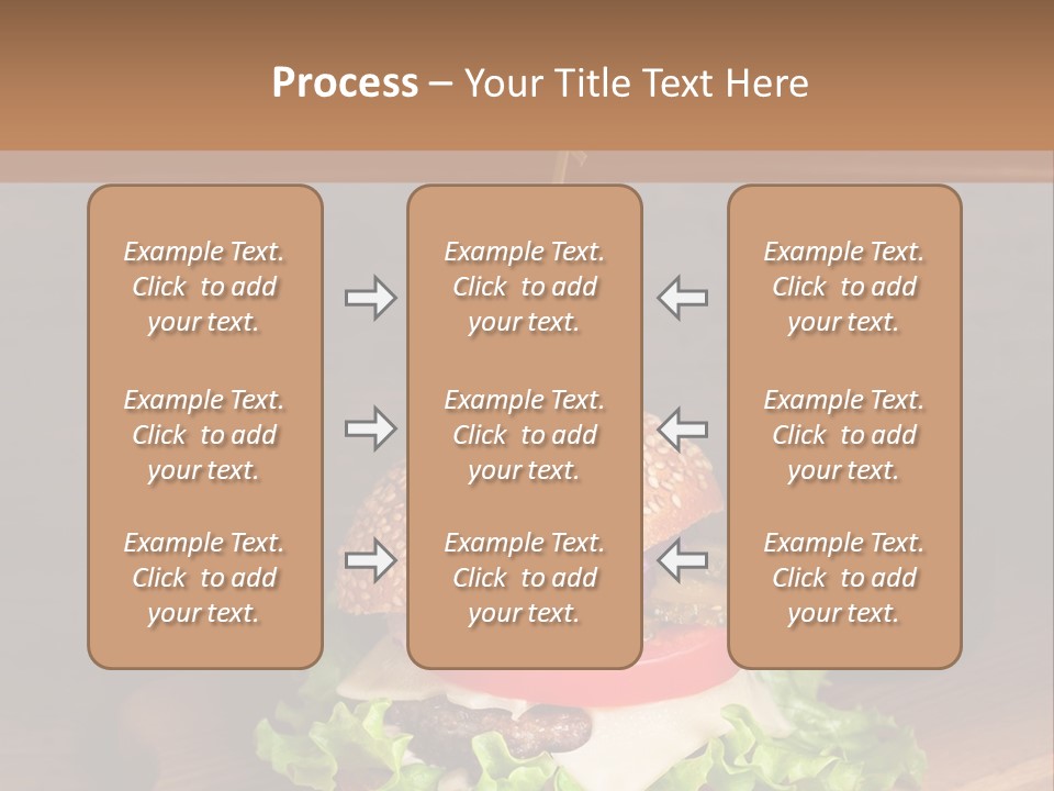 A Hamburger With Lettuce, Tomato, Onion And Cheese On A Cutting Board PowerPoint Template