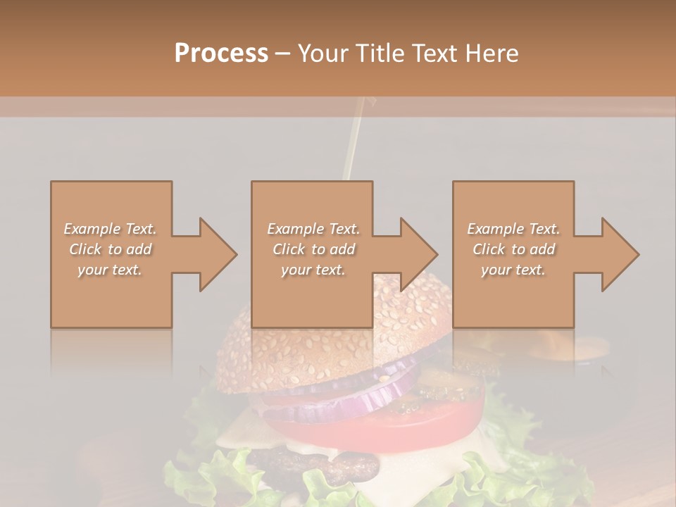 A Hamburger With Lettuce, Tomato, Onion And Cheese On A Cutting Board PowerPoint Template