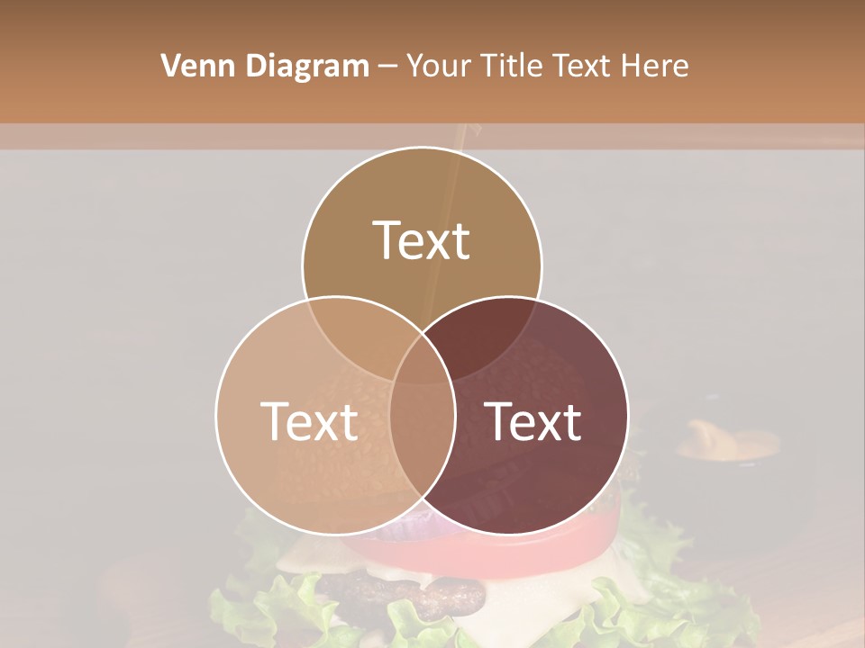 A Hamburger With Lettuce, Tomato, Onion And Cheese On A Cutting Board PowerPoint Template