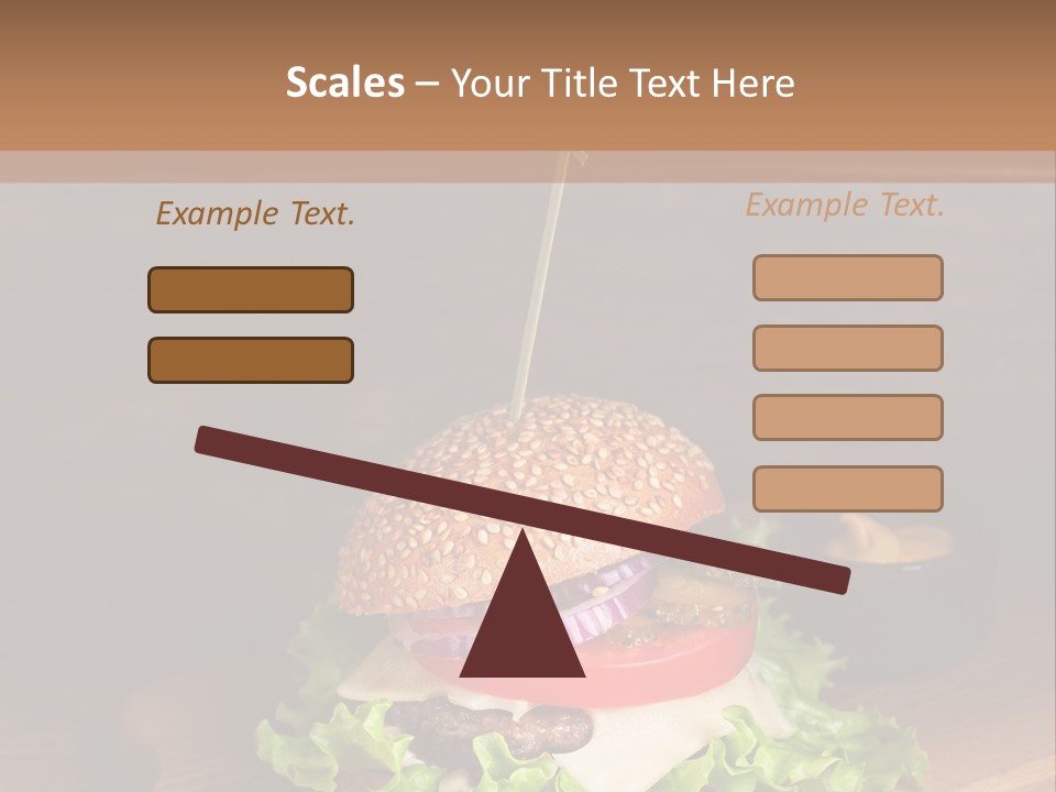 A Hamburger With Lettuce, Tomato, Onion And Cheese On A Cutting Board PowerPoint Template
