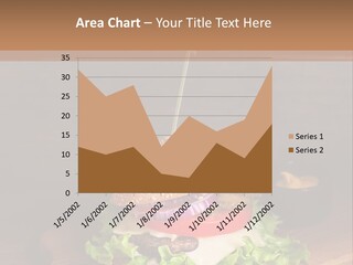 A Hamburger With Lettuce, Tomato, Onion And Cheese On A Cutting Board PowerPoint Template