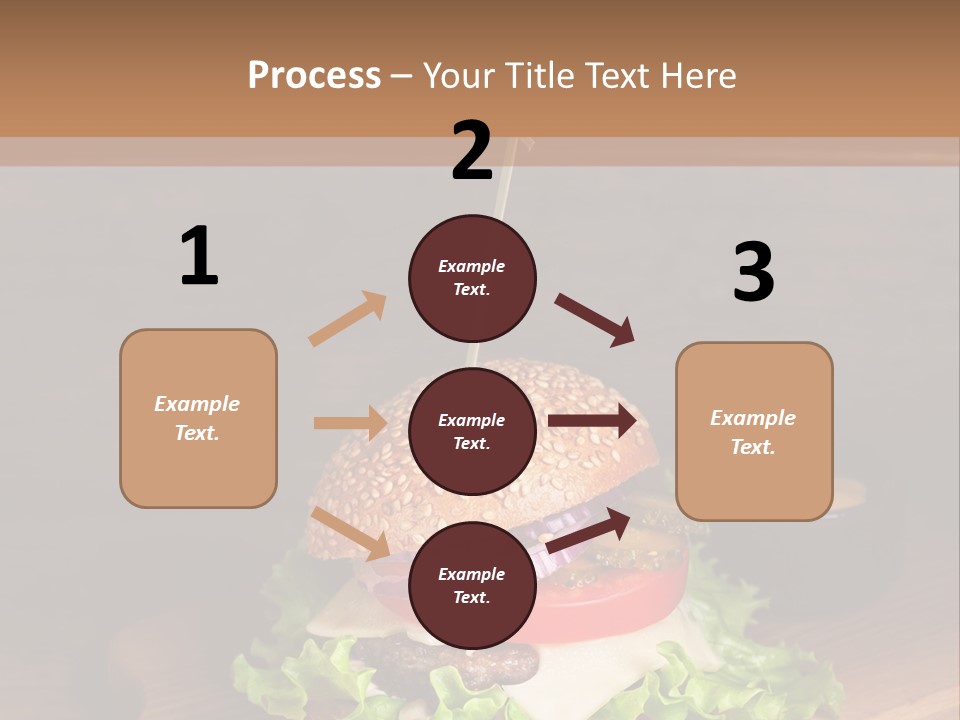 A Hamburger With Lettuce, Tomato, Onion And Cheese On A Cutting Board PowerPoint Template