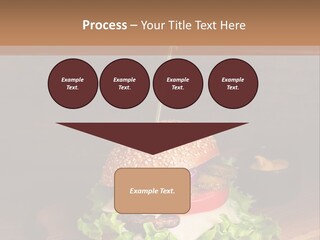 A Hamburger With Lettuce, Tomato, Onion And Cheese On A Cutting Board PowerPoint Template