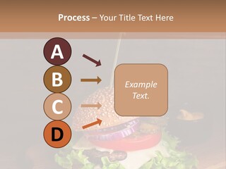A Hamburger With Lettuce, Tomato, Onion And Cheese On A Cutting Board PowerPoint Template