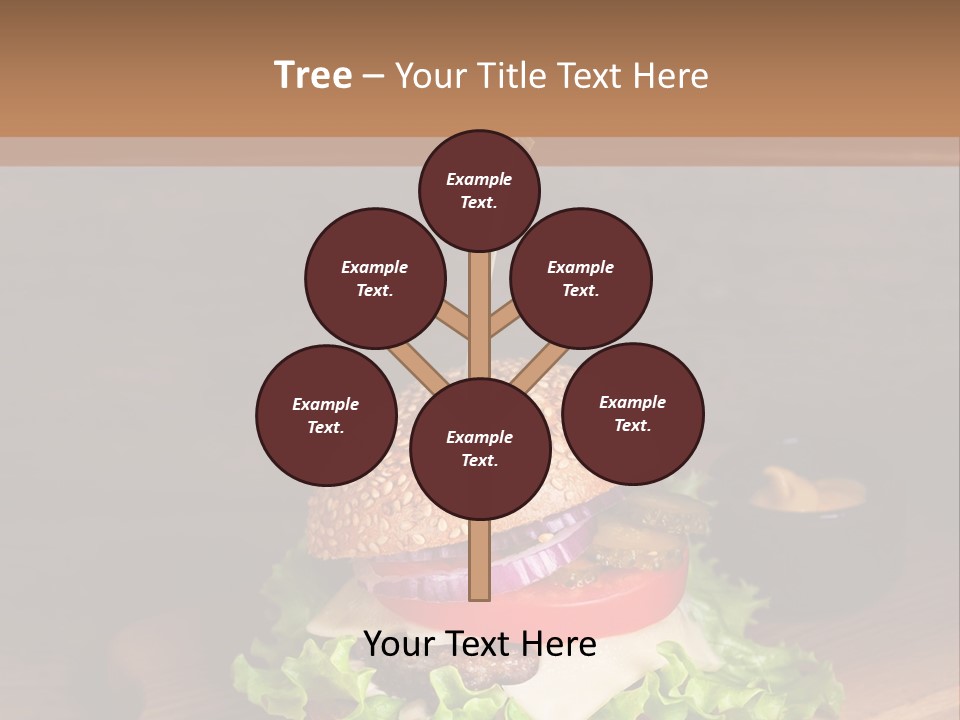 A Hamburger With Lettuce, Tomato, Onion And Cheese On A Cutting Board PowerPoint Template