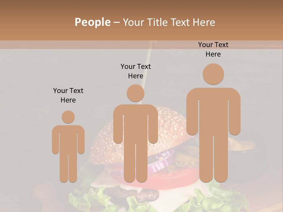 A Hamburger With Lettuce, Tomato, Onion And Cheese On A Cutting Board PowerPoint Template