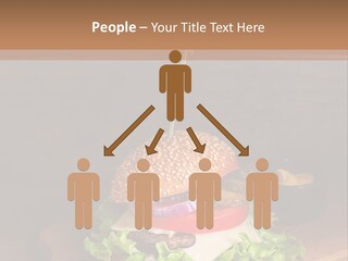 A Hamburger With Lettuce, Tomato, Onion And Cheese On A Cutting Board PowerPoint Template