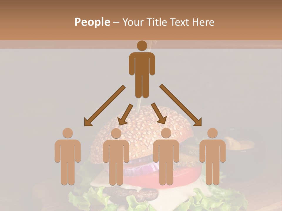 A Hamburger With Lettuce, Tomato, Onion And Cheese On A Cutting Board PowerPoint Template