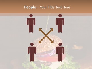 A Hamburger With Lettuce, Tomato, Onion And Cheese On A Cutting Board PowerPoint Template