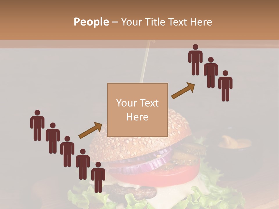 A Hamburger With Lettuce, Tomato, Onion And Cheese On A Cutting Board PowerPoint Template