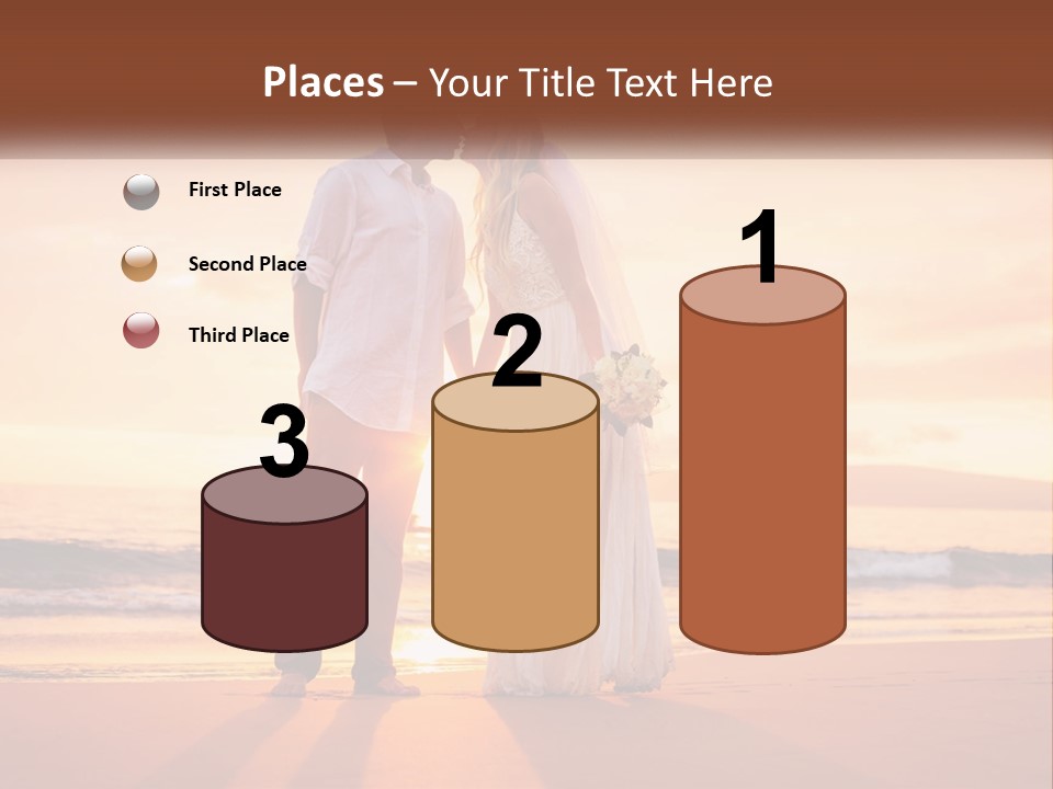 A Bride And Groom Kissing On The Beach At Sunset PowerPoint Template