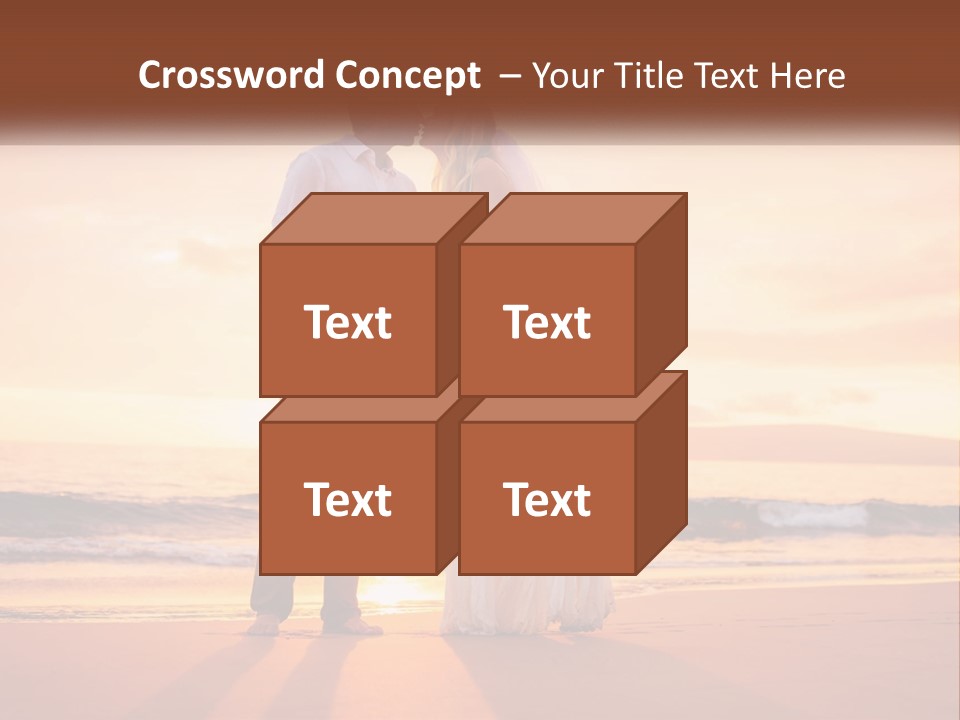 A Bride And Groom Kissing On The Beach At Sunset PowerPoint Template