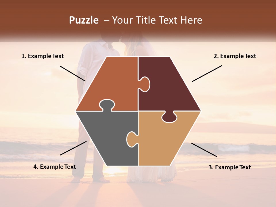 A Bride And Groom Kissing On The Beach At Sunset PowerPoint Template