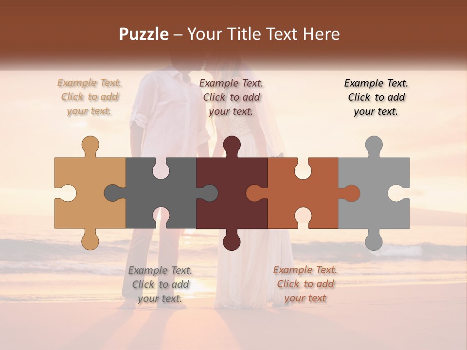 A Bride And Groom Kissing On The Beach At Sunset PowerPoint Template