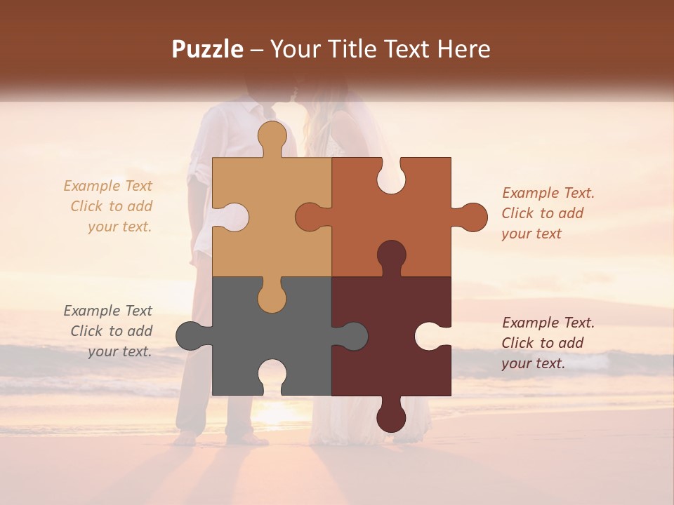 A Bride And Groom Kissing On The Beach At Sunset PowerPoint Template