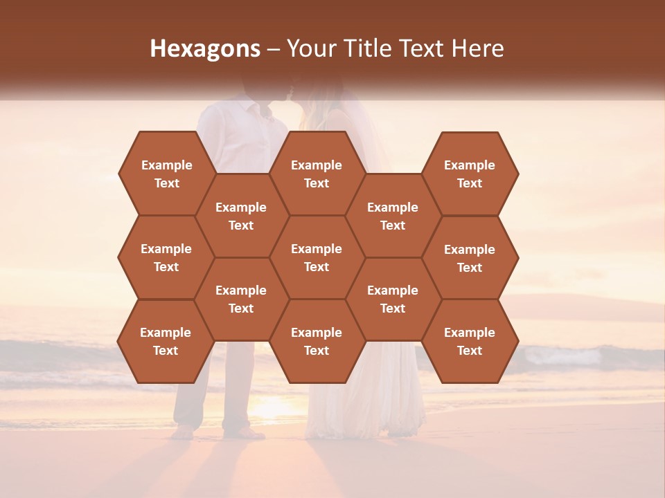 A Bride And Groom Kissing On The Beach At Sunset PowerPoint Template