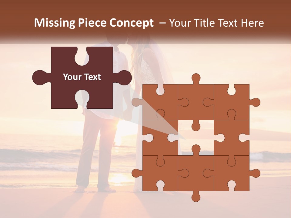 A Bride And Groom Kissing On The Beach At Sunset PowerPoint Template