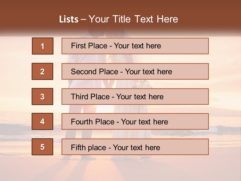 A Bride And Groom Kissing On The Beach At Sunset PowerPoint Template